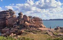 walking in the pink granite coast of brittany france europe